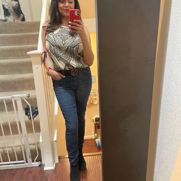 Ya Los Angeles Silk Sheer Art Deco Embroidered Sleeveless Blouse Top Size Medium - Picture 3 of 11